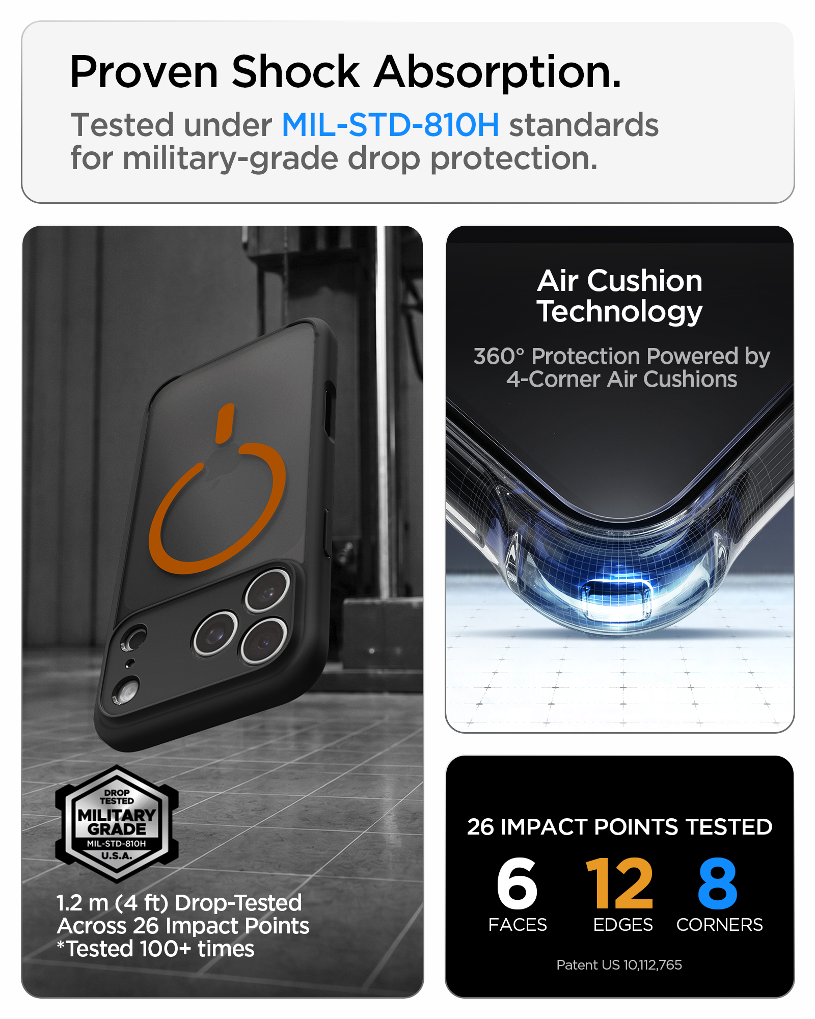 Etui Spigen Ultra Hybrid Mag z MagSafe do iPhone 18 Pro Max, Frost Black Orange (kolor etui: przydymiony półprzezroczysty frost / kolor ramki: czarny / kolor pierścienia: pomarańczowy)