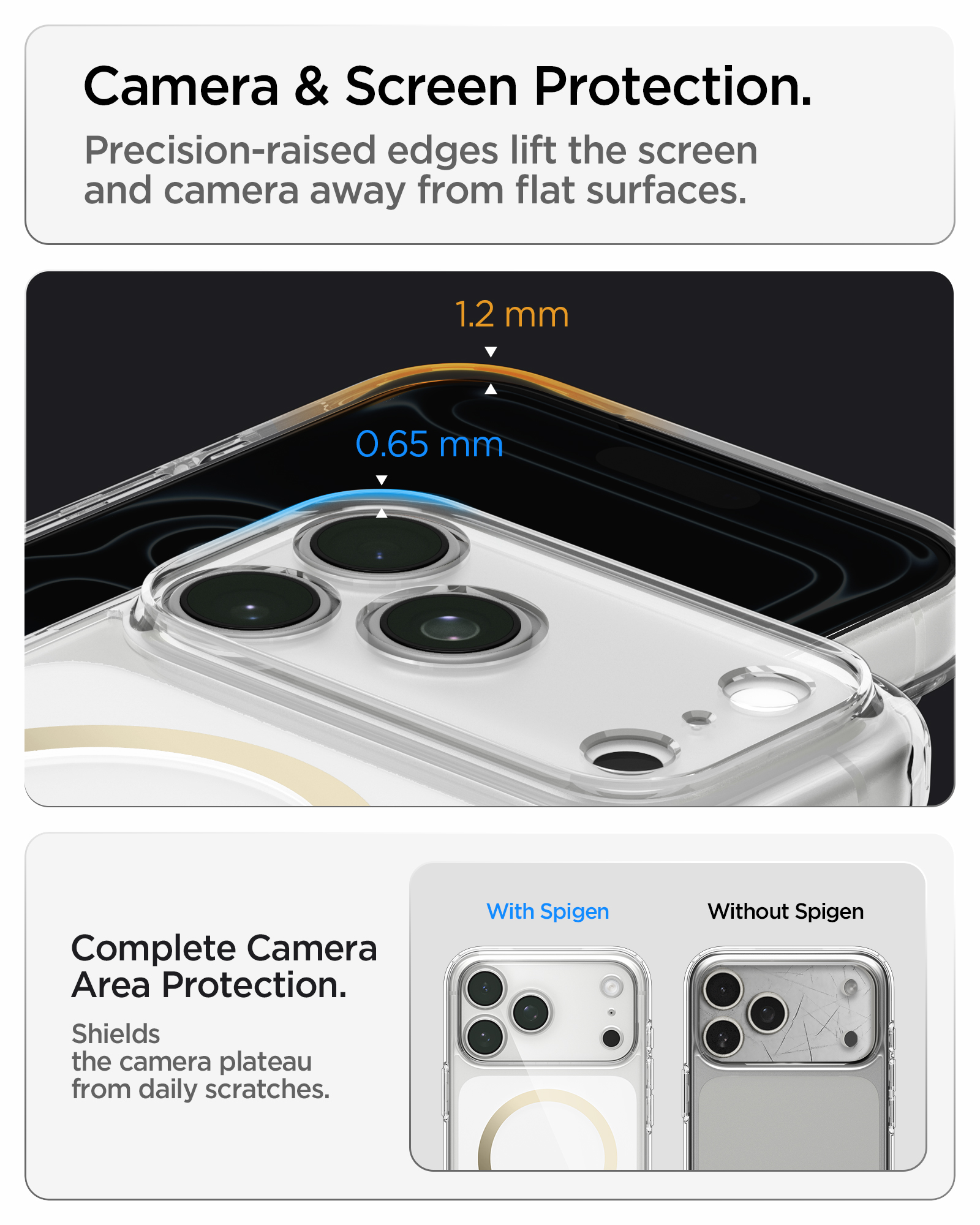 Etui Spigen Ultra Hybrid Mag z MagSafe do iPhone 18 Pro, Clear Gold (przezroczysty ze złotym pierścieniem magnetycznym)