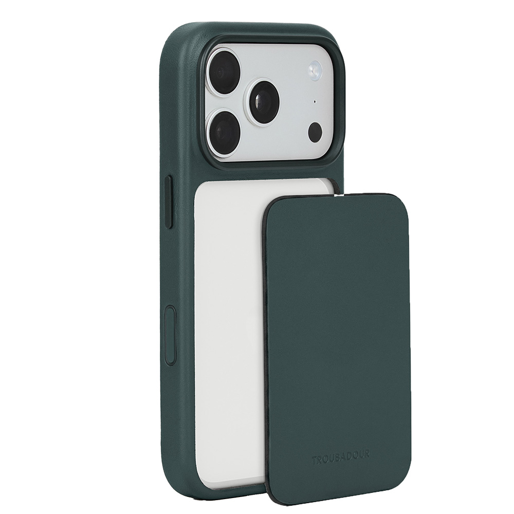 Troubadour Modular Leather Case, magnetyczne odłączane plecki smukły profil skóra, Obsidian Green (ciemnozielon)
