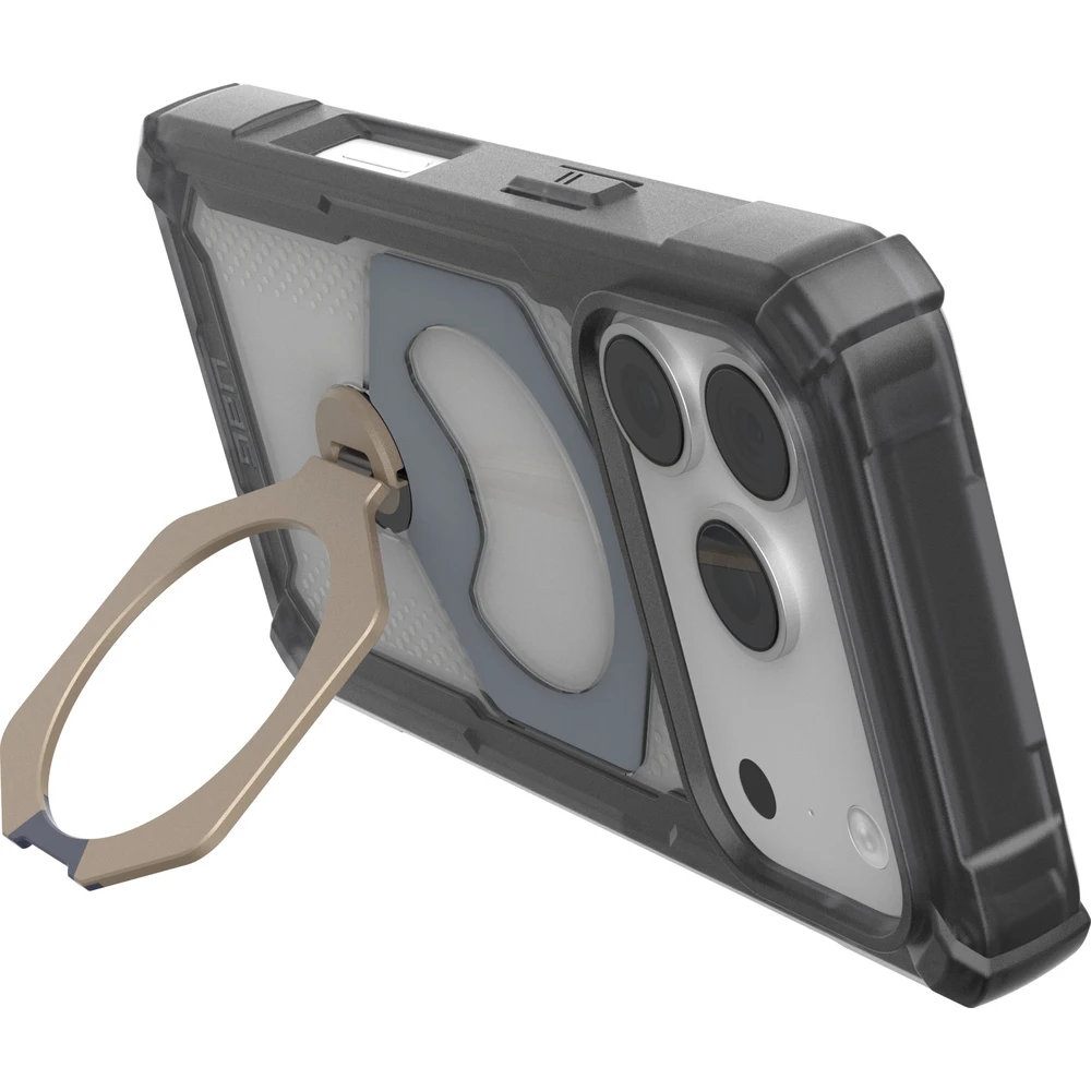 Etui pancerne z podstawką Urban Armor Gear Plasma XTE 360 do MagSafe do iPhone 18 Pro / 17 Pro, Ash/Titanium (przezroczysto-szare z tytanowym elementem)