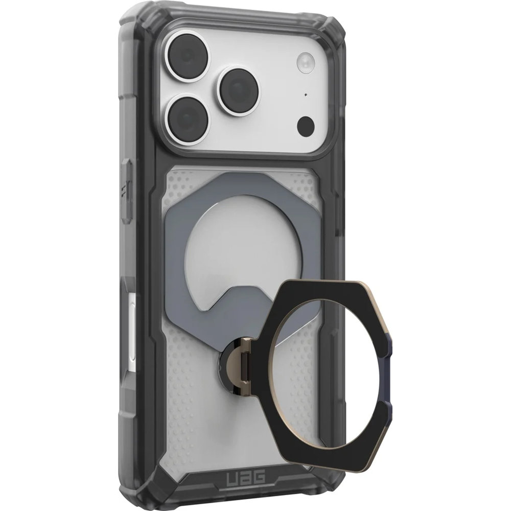 Etui pancerne z podstawką Urban Armor Gear Plasma XTE 360 do MagSafe do iPhone 18 Pro / 17 Pro, Ash/Titanium (przezroczysto-szare z tytanowym elementem)
