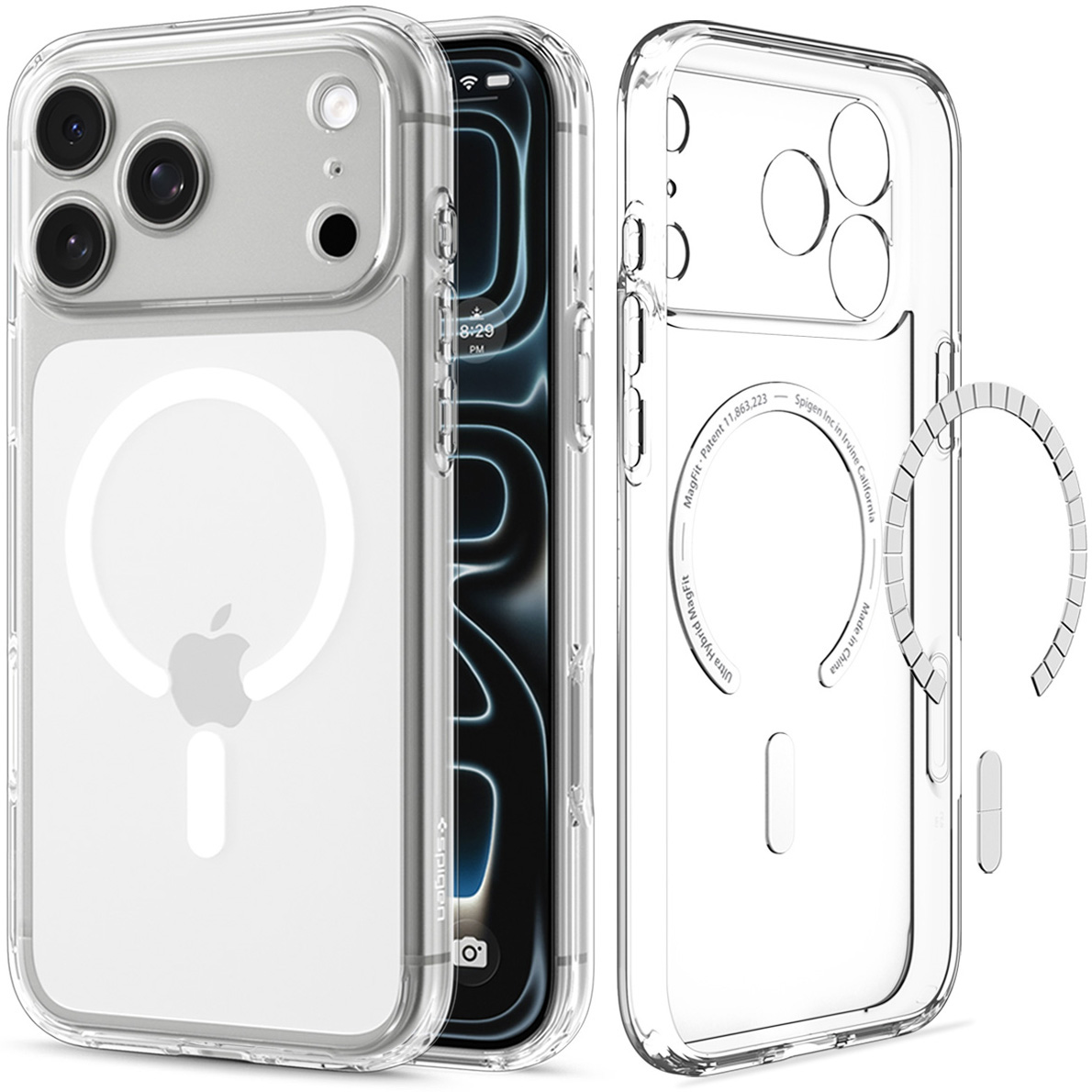 Etui Spigen Ultra Hybrid Mag z MagSafe do iPhone 18 Pro, Clear White (przezroczysty z białym pierścieniem magnetycznym)