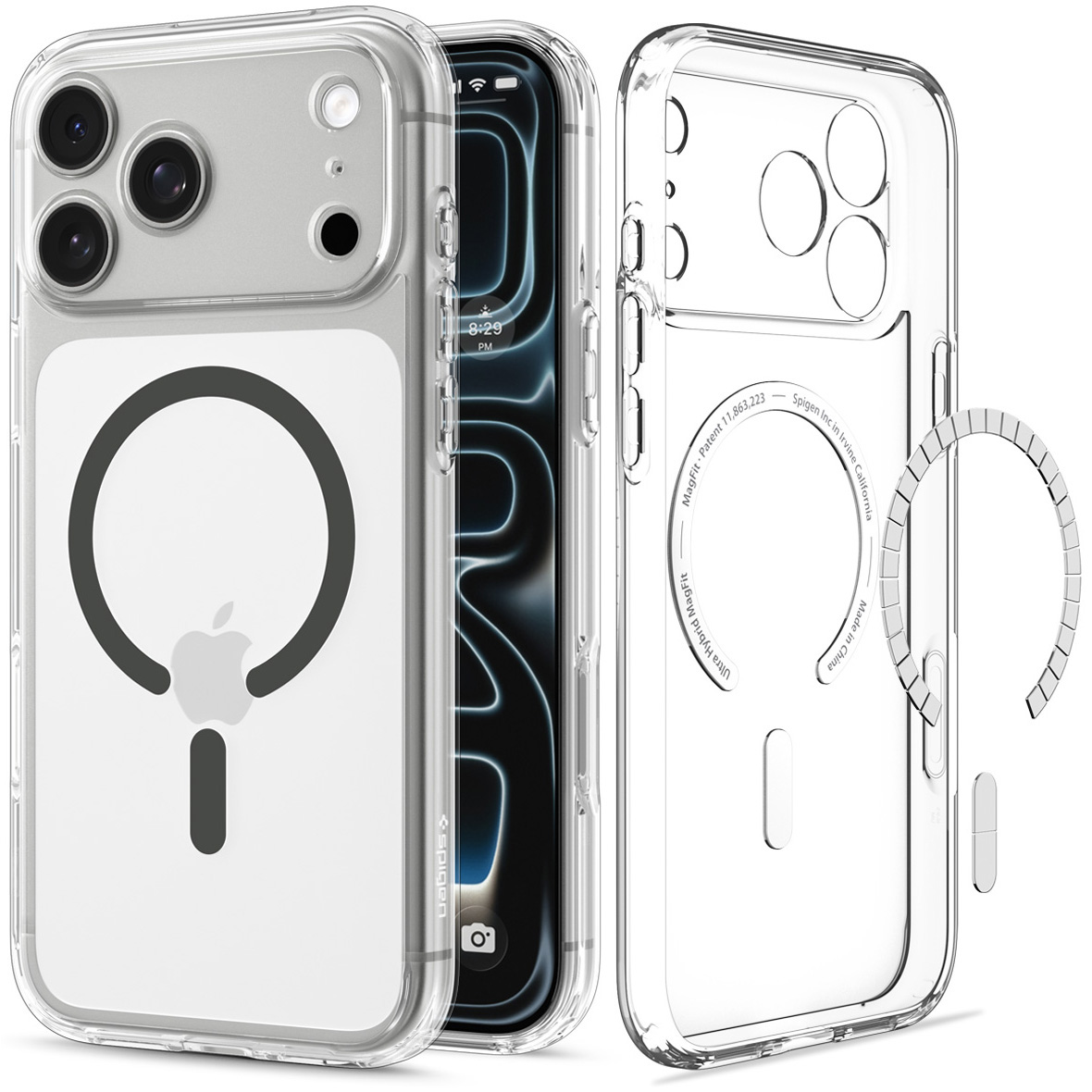 Etui Spigen Ultra Hybrid Mag z MagSafe do iPhone 18 Pro Max, Clear Graphite (przezroczysty z szarym pierścieniem magnetycznym)