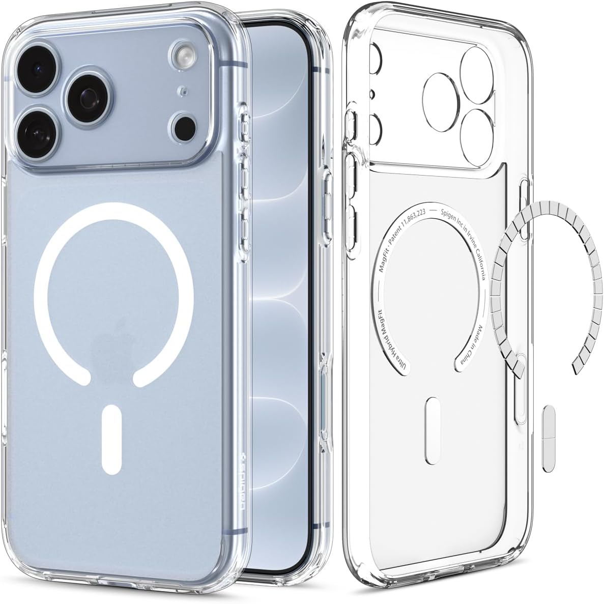 Etui Spigen Ultra Hybrid Mag z MagSafe do iPhone 18 Pro, Frost White (kolor etui: półprzezroczysty frost / kolor ramki: przezroczysty / kolor pierścienia: biały)