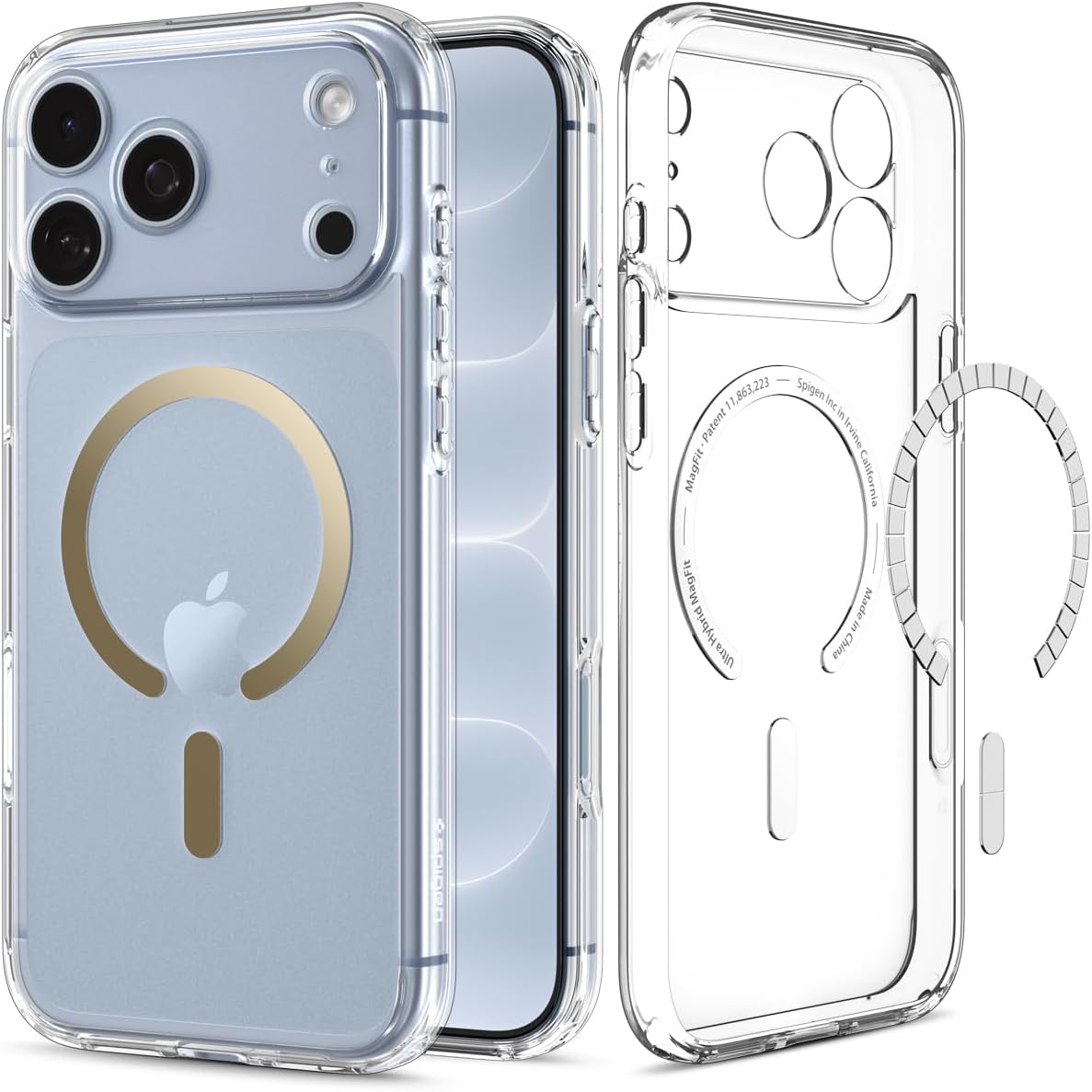 Etui Spigen Ultra Hybrid Mag z MagSafe do iPhone 18 Pro Max, Clear Gold (przezroczysty ze złotym pierścieniem magnetycznym)