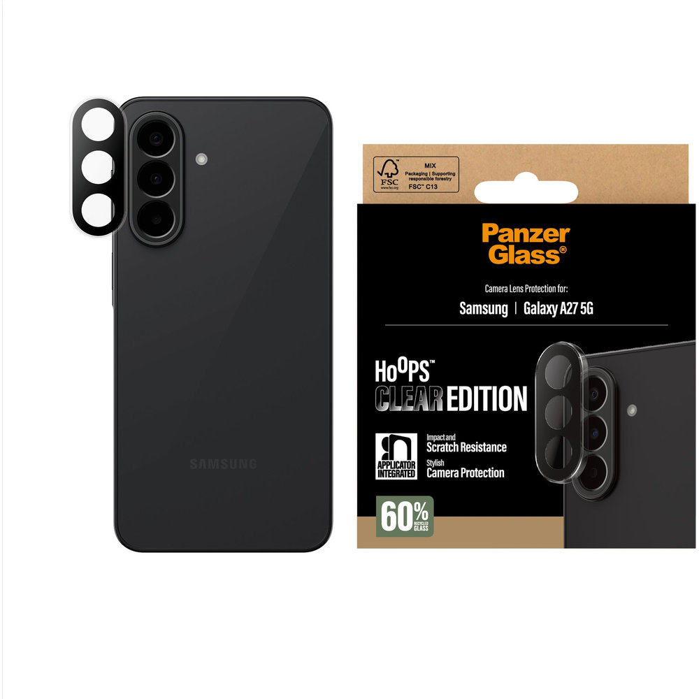 Pojedyncze lensy ze szkła hartowanego i aluminium na aparat z aplikatorem PanzerGlass Hoops do Galaxy A27 5G, Transparent (przezroczysty)