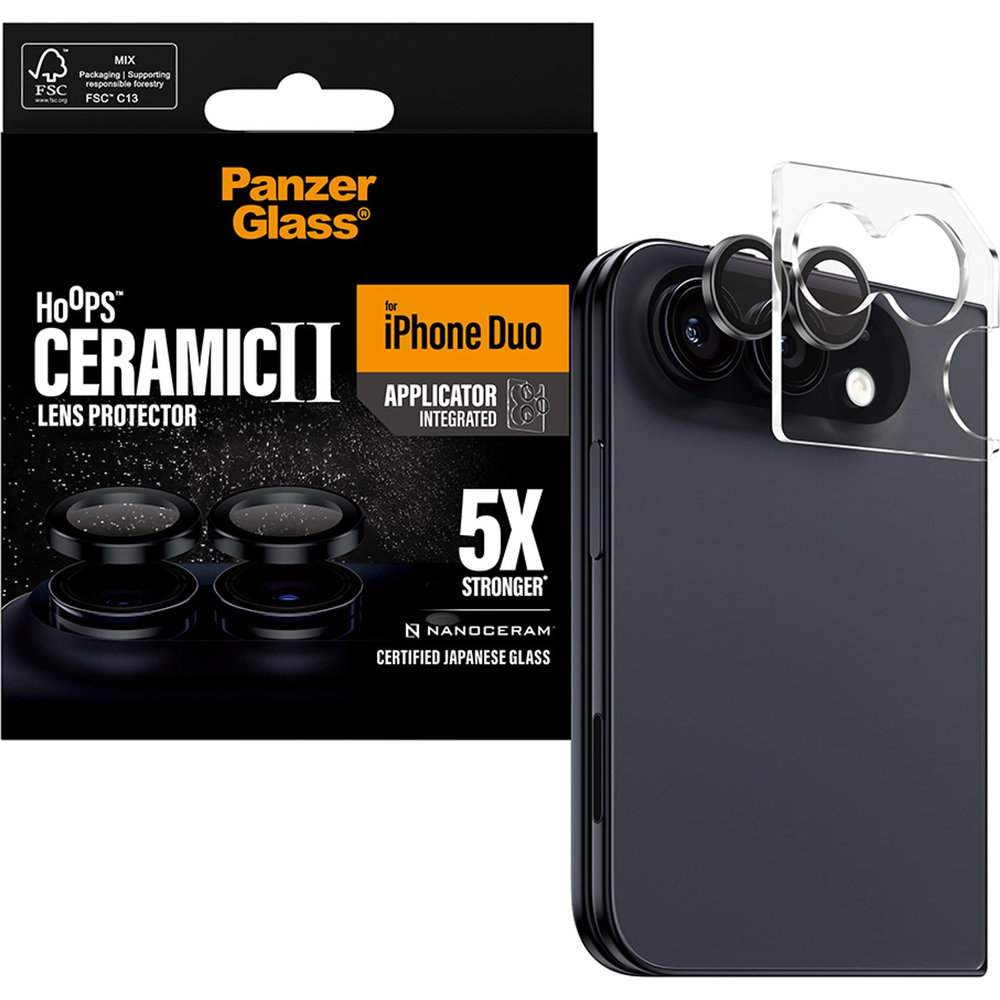Pojedyncze lensy ze szkła ceramicznego i aluminium na aparat z aplikatorem PanzerGlass Hoops Ceramic II do iPhone Duo