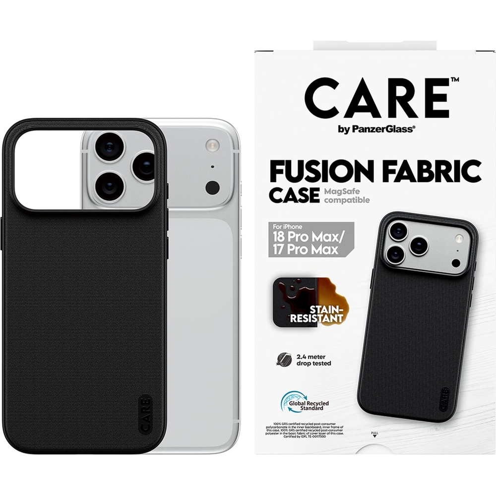 CARE by PanzerGlass Fusion Fabric Case, odporne etui na plamy praktyczne, Black (czarny)