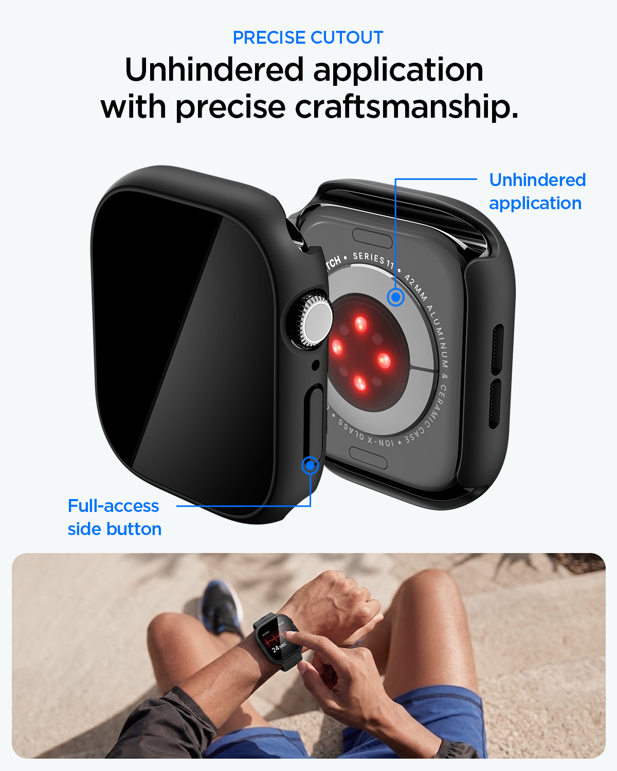 Oryginalne etui od marki Spigen z serii Thin Fit 360 dla Apple Watch Series 11 42mm / 10 42mm, Black (czarny)