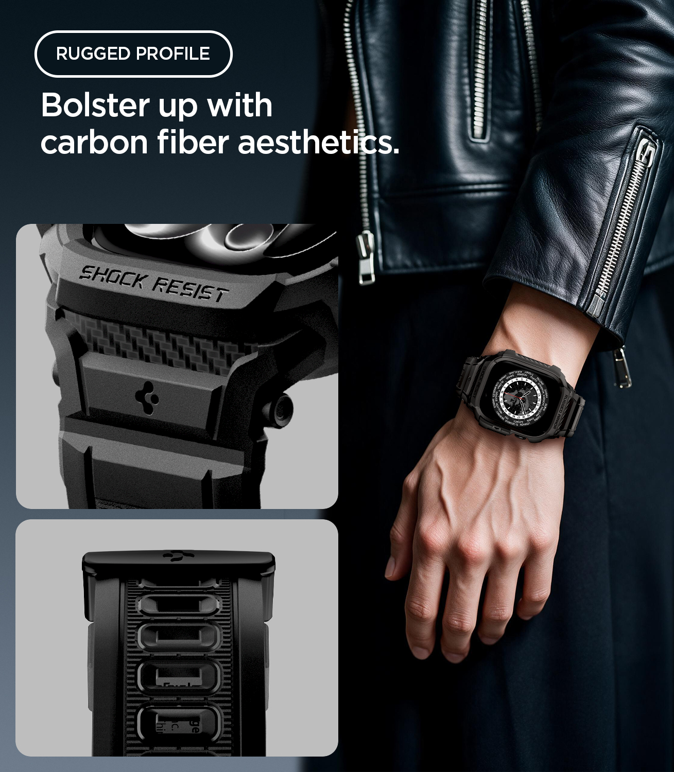 Etui z paskiem Spigen Rugged Armor Pro do Apple Watch Series 12 46mm, Matte Black (czarny)