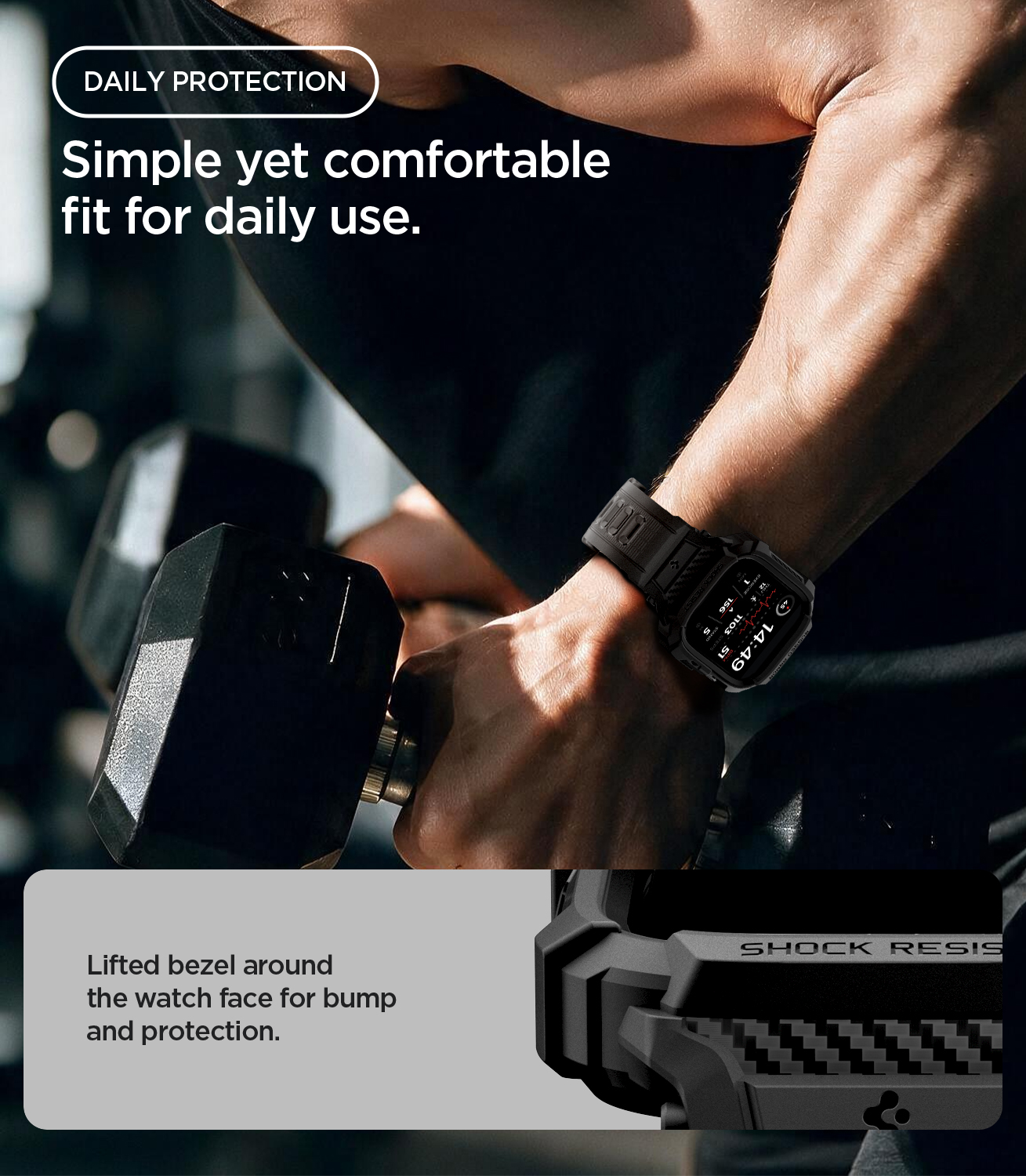 Etui z paskiem Spigen Rugged Armor Pro do Apple Watch Series 12 42mm, Matte Black (czarny)