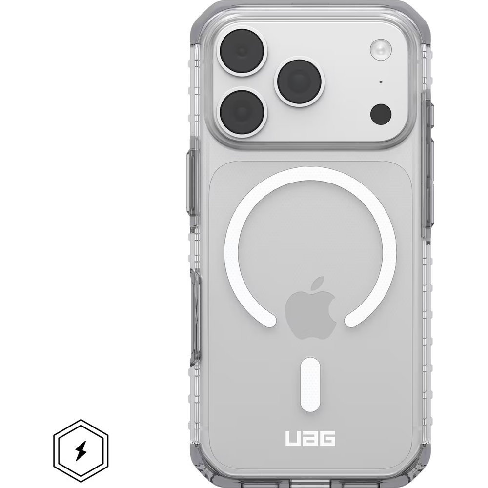 Etui pancerne Urban Armor Gear Plyo MagSafe do iPhone 18 Pro / 17 Pro, Ice/Smoke (kolor etui: półprzezroczysty frost / kolor ramki: przezroczysty / kolor pierścienia: biały)