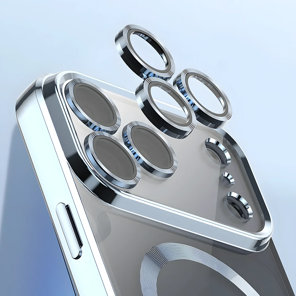 Zbliżenie na wbudowaną ochronę aparatu w Bizon Case GuardO do iPhone 18 Pro Max / 17 Pro Max
