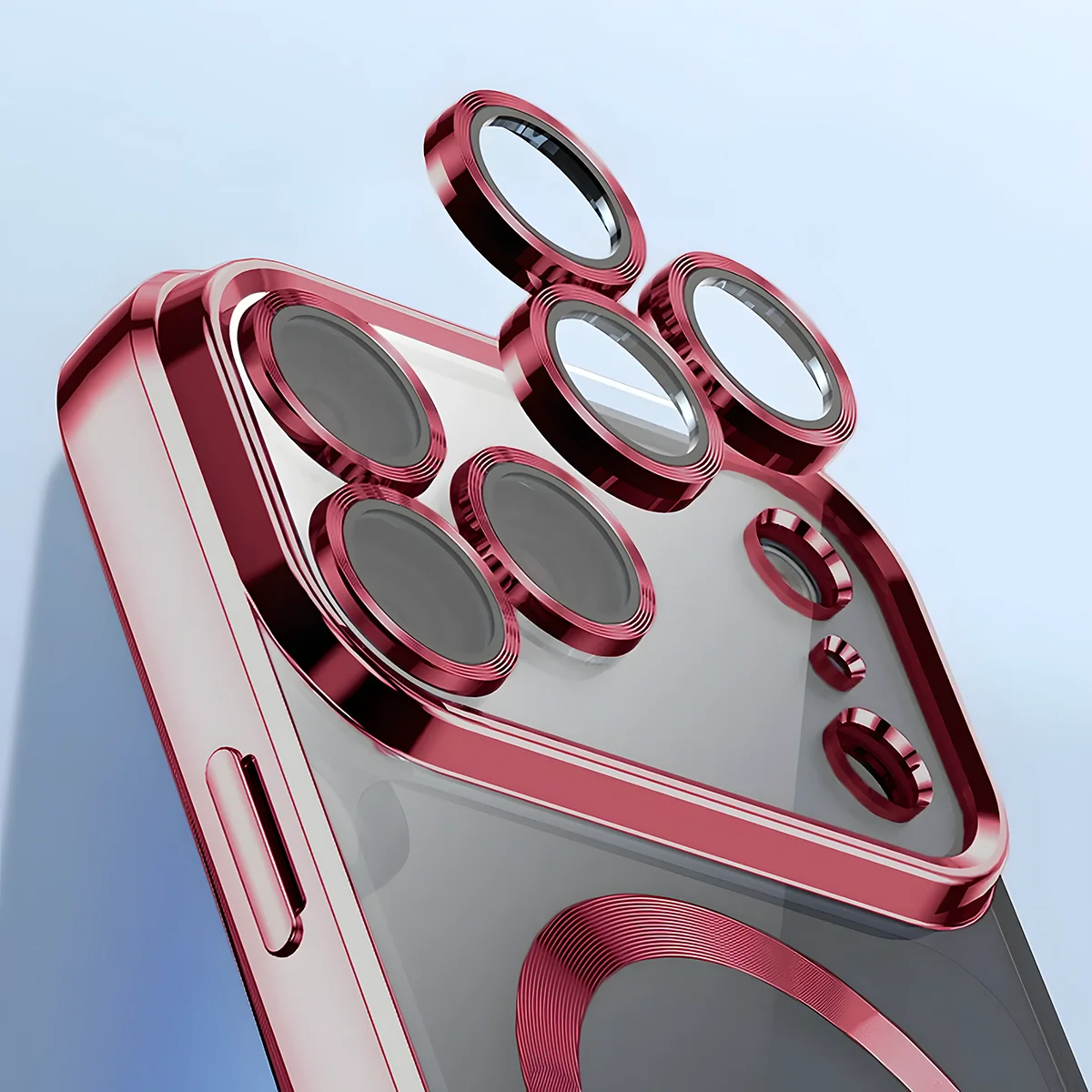 Zbliżenie na wbudowaną ochronę aparatu w Bizon Case GuardO do iPhone 18 Pro / 17 Pro