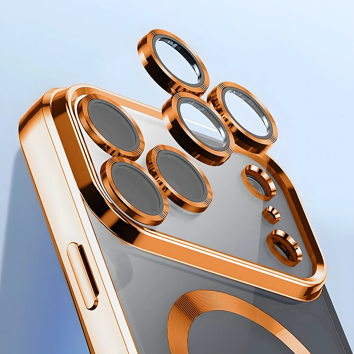 Zbliżenie na wbudowaną ochronę aparatu w Bizon Case GuardO do iPhone 18 Pro / 17 Pro