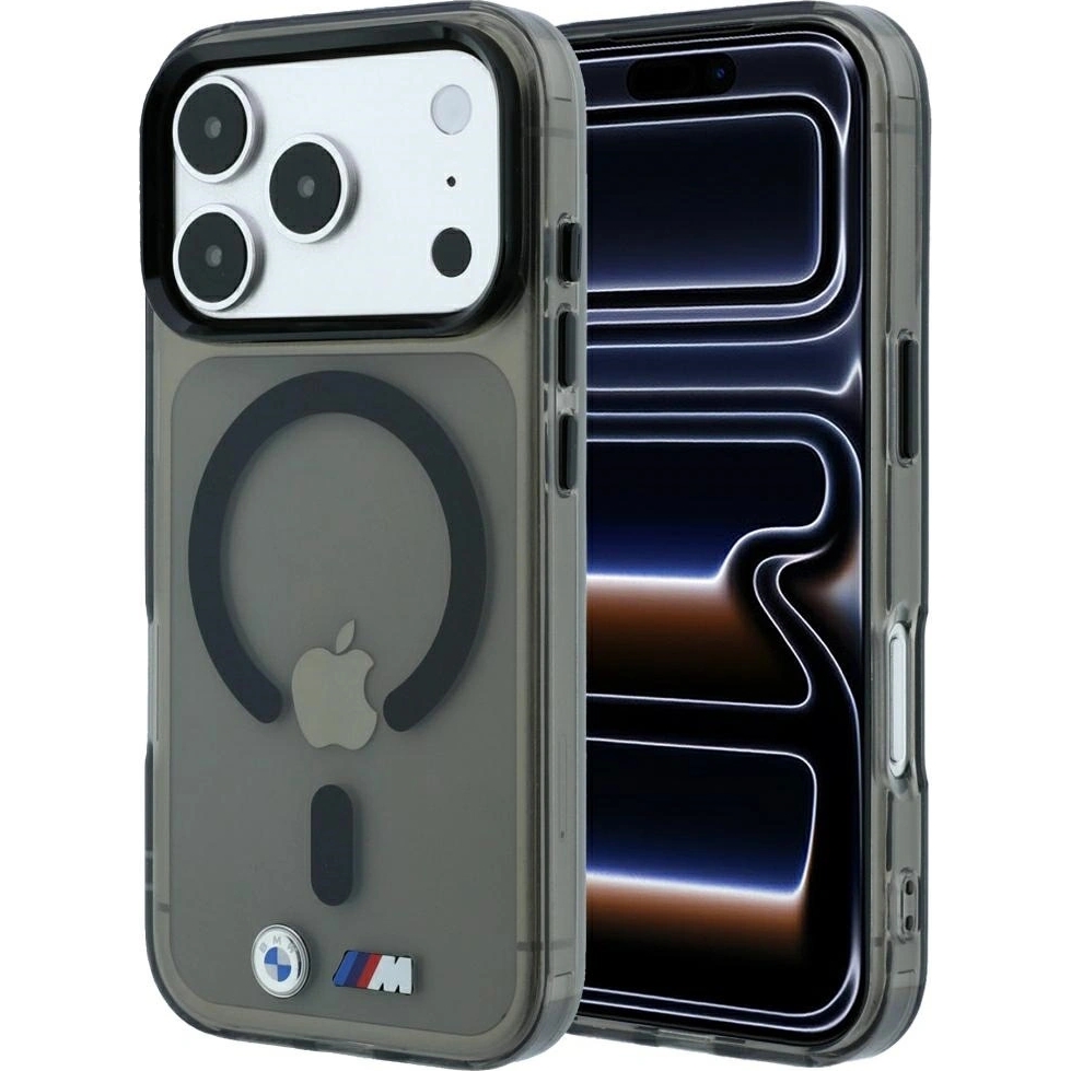 Etui BMW M IML Frosted Metal Logo & Trims MagSafe do iPhone 18 Pro / 17 Pro, Transparent Anthrazit (przezroczysty antracytowy)