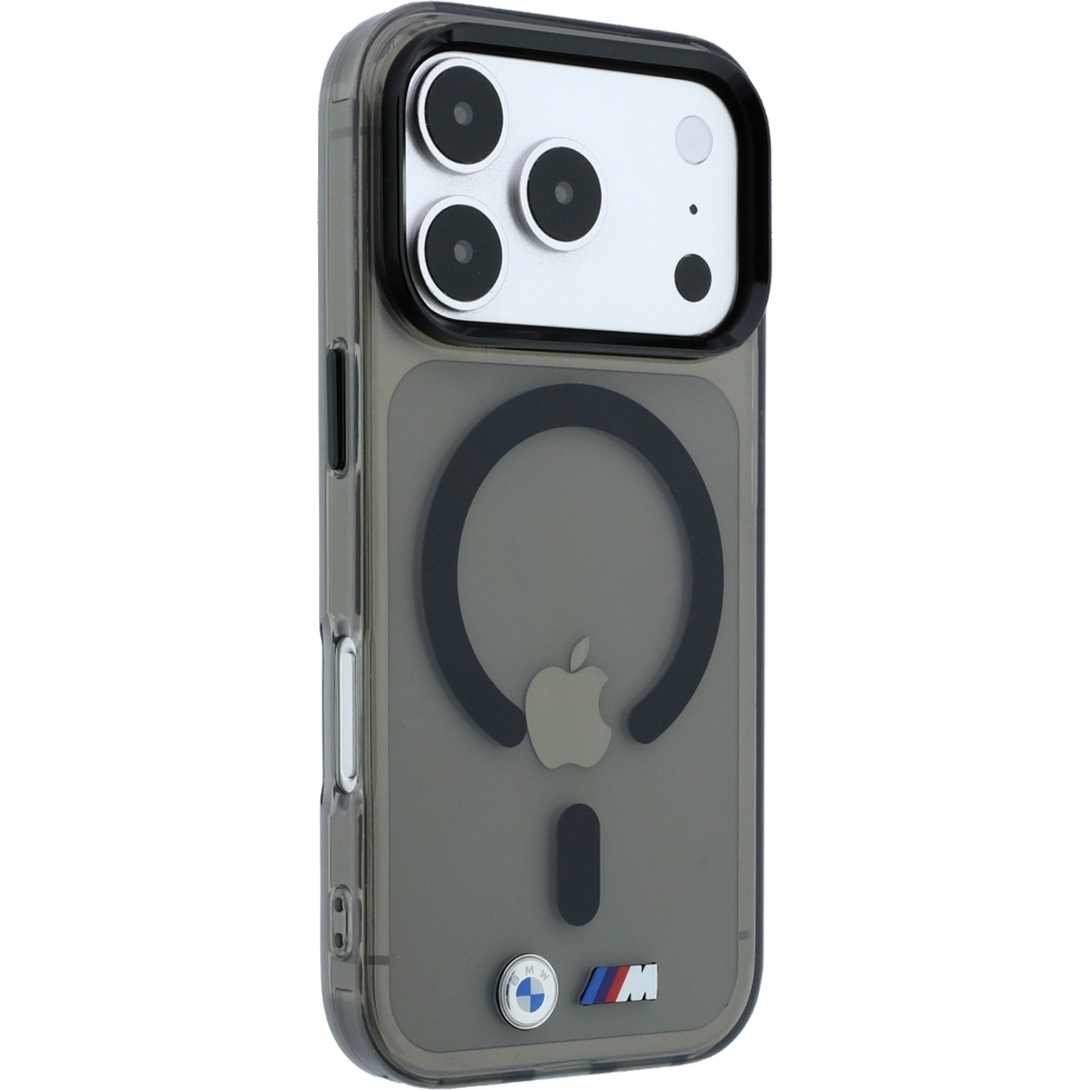 Etui BMW M IML Frosted Metal Logo & Trims MagSafe z pierścieniem magnetycznym do iPhone 18 Pro / 17 Pro, Transparent Anthrazit (przezroczysty antracytowy)
