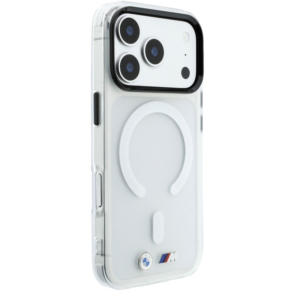 Etui BMW M IML Frosted Metal Logo Trims do iPhone 18 Pro / 17 Pro, do MagSafe, Transparent (przezroczysto-przydymiony)
