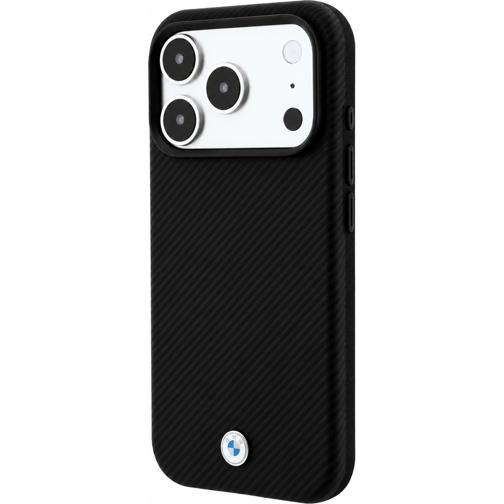 Etui BMW Sign Kevlar Metal Logo MagSafe zapewniające ochronę iPhone 18 Pro Max / 17 Pro Max