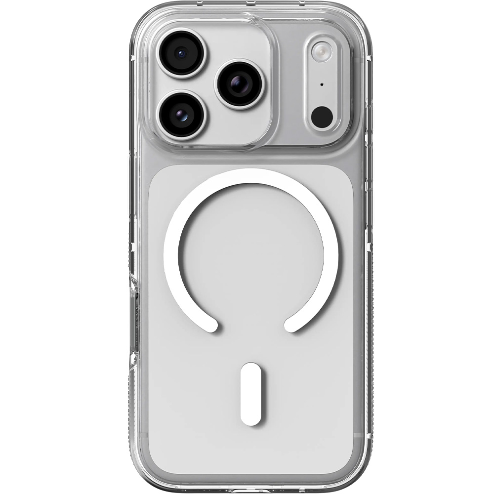 Etui ZAGG Crystal Palace Snap do MagSafe do iPhone 18 Pro / 17 Pro, Clear (przezroczysty z białym pierścieniem magnetycznym)
