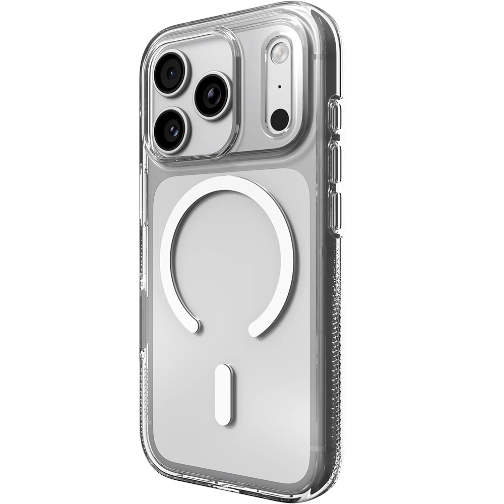 Etui ZAGG Crystal Palace Snap do MagSafe do iPhone 18 Pro / 17 Pro, Clear (przezroczysty z białym pierścieniem magnetycznym)