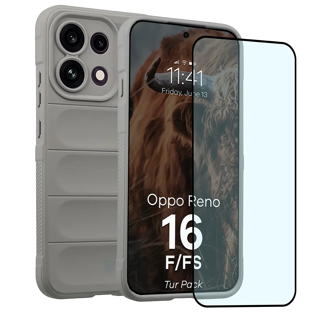 Przód pudełka Bizon Tur Pack z dedykowaną etykietą do OPPO Reno16 F, OPPO Reno16 FS