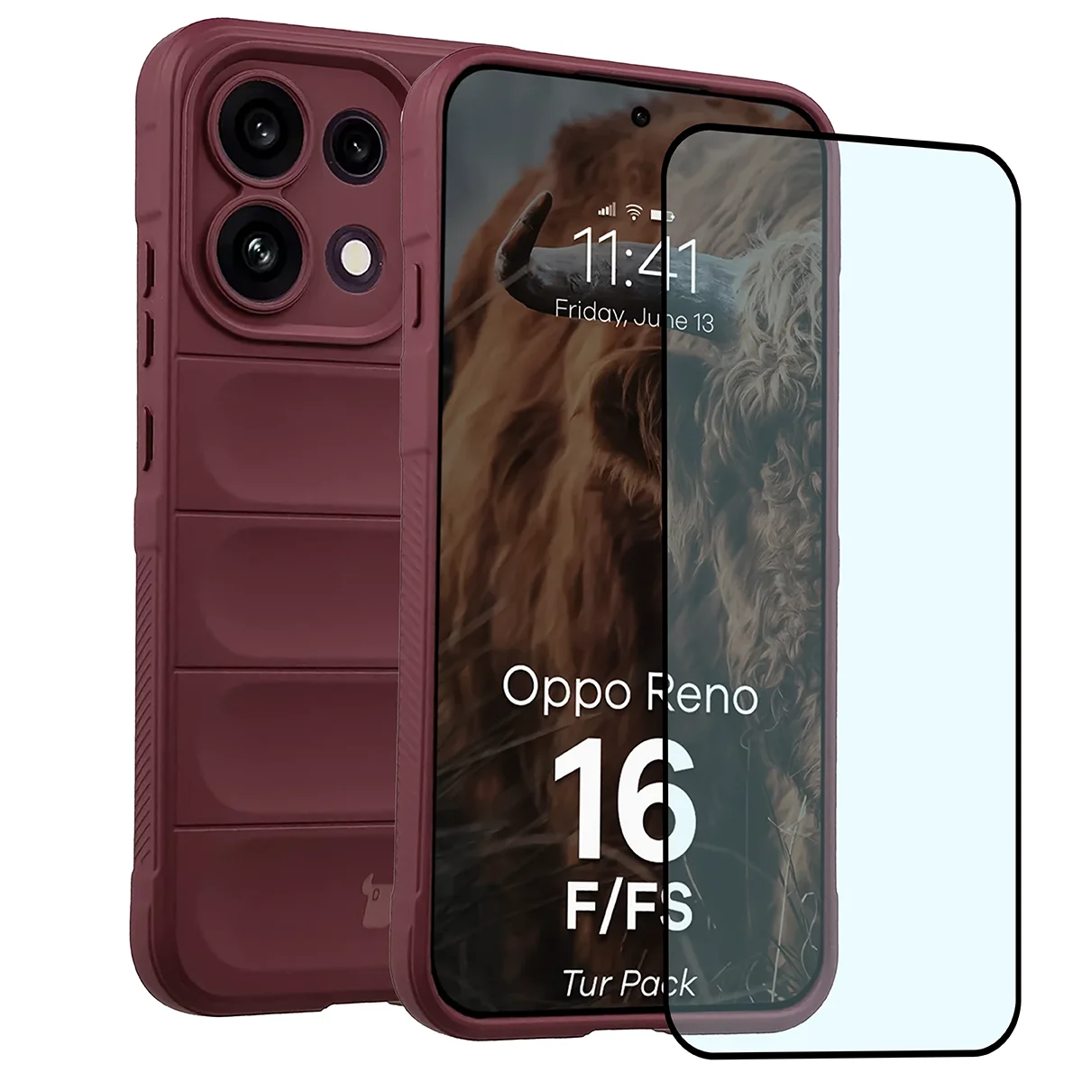 Przód pudełka Bizon Tur Pack z dedykowaną etykietą do OPPO Reno16 F, OPPO Reno16 FS