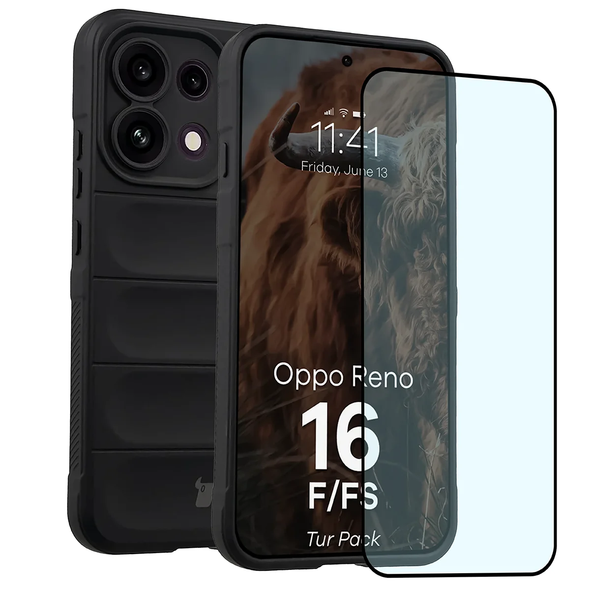Przód pudełka Bizon Tur Pack z dedykowaną etykietą do OPPO Reno16 F, OPPO Reno16 FS