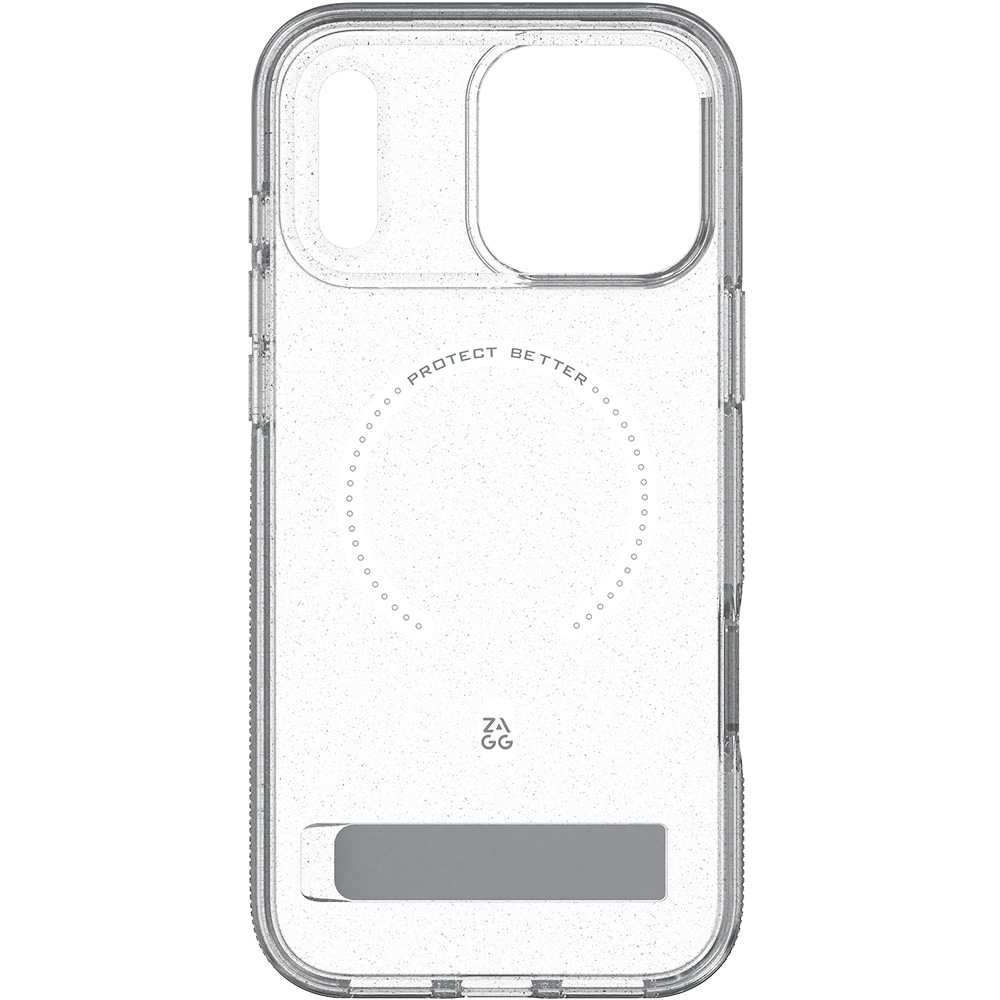 Etui ZAGG Milan Snap Kickstand do MagSafe do iPhone 18 Pro Max / 17 Pro Max, Glitter Silver (przezroczysto-srebrny z brokatem)