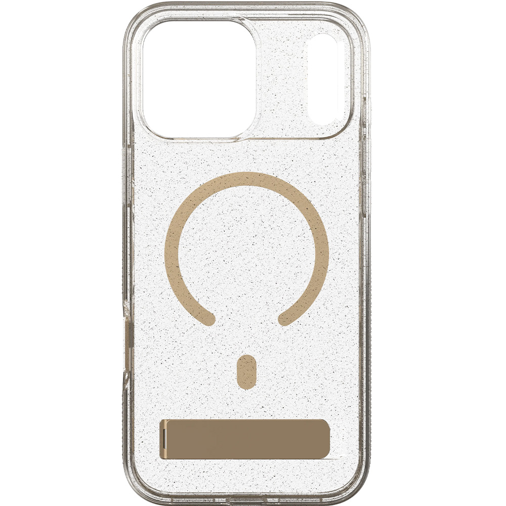 Etui ZAGG Milan Snap Kickstand do MagSafe do iPhone 18 Pro Max / 17 Pro Max, Glitter Gold (przezroczysto-złoty z brokatem)
