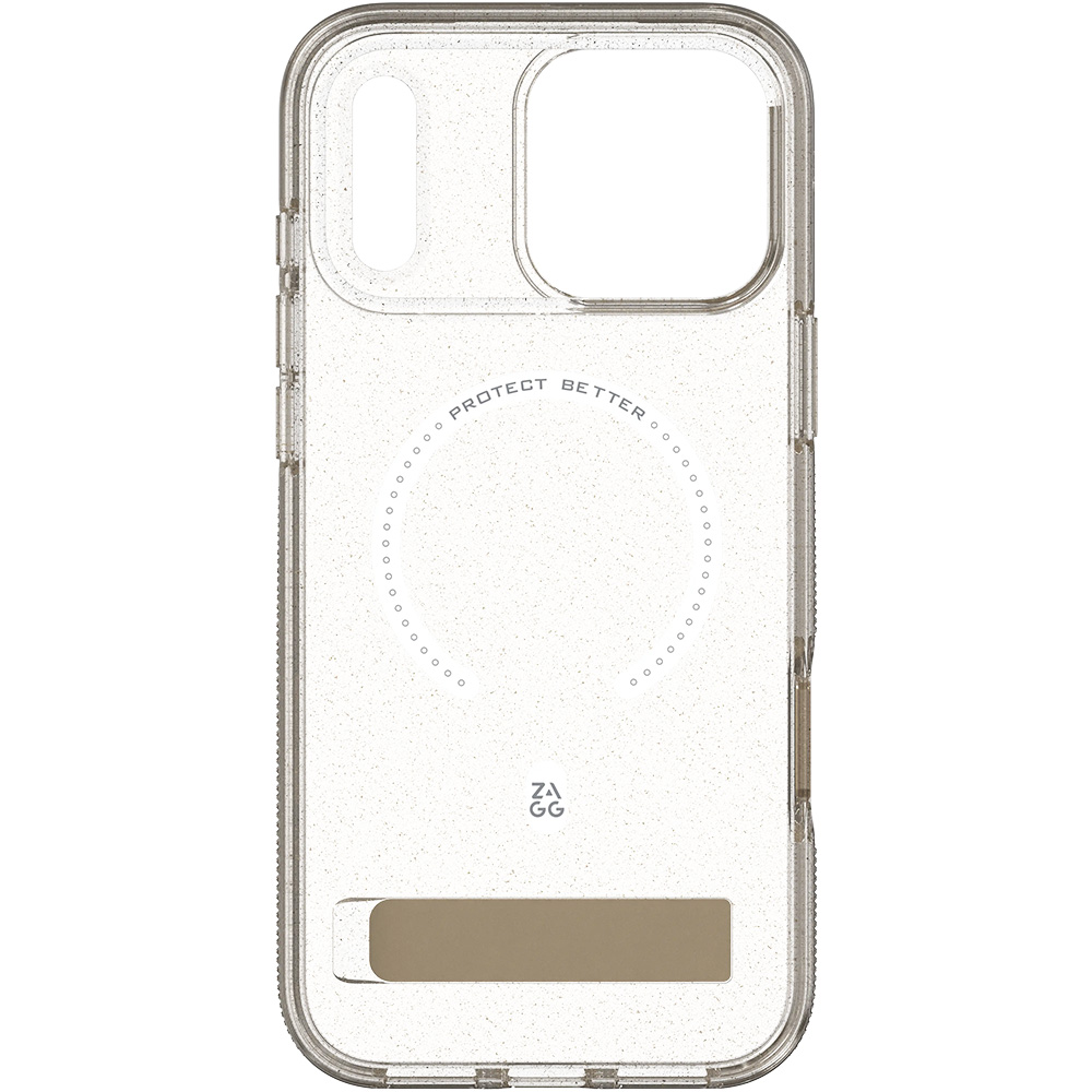 Etui ZAGG Milan Snap Kickstand do MagSafe do iPhone 18 Pro Max / 17 Pro Max, Glitter Gold (przezroczysto-złoty z brokatem)