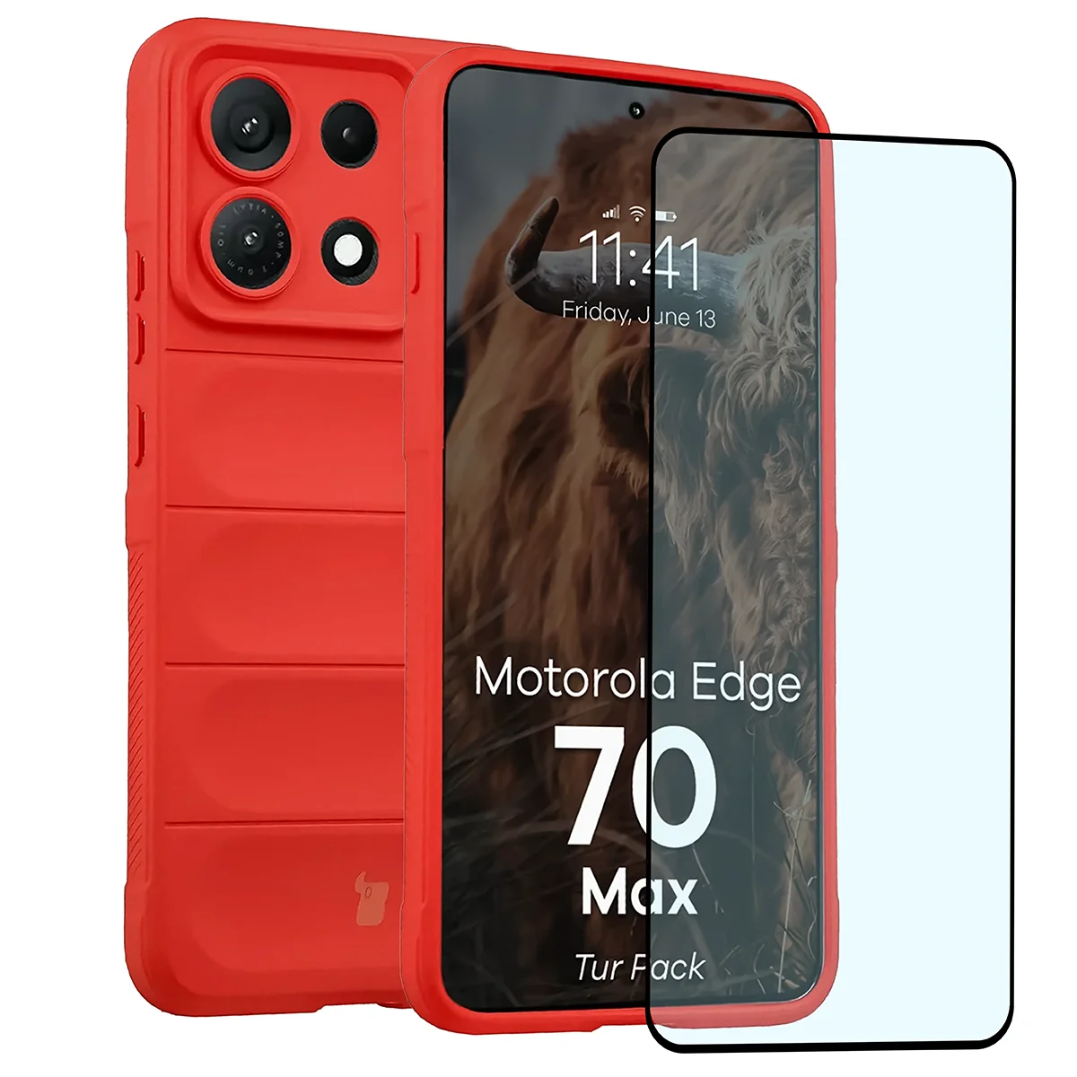 Przód pudełka Bizon Tur Pack z dedykowaną etykietą do Motorola Edge 70 Max