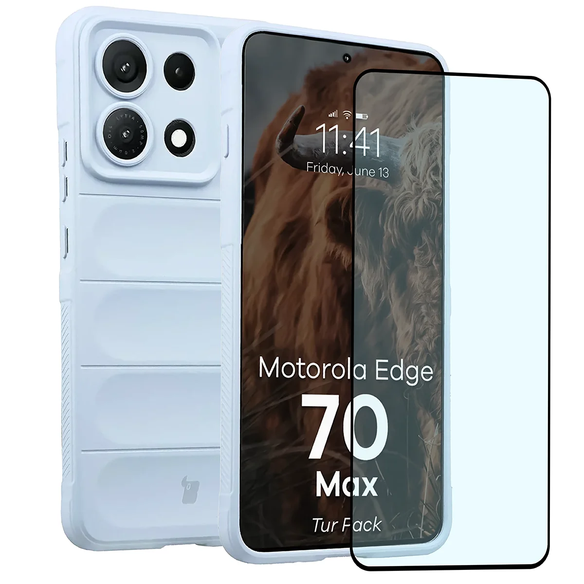 Przód pudełka Bizon Tur Pack z dedykowaną etykietą do Motorola Edge 70 Max