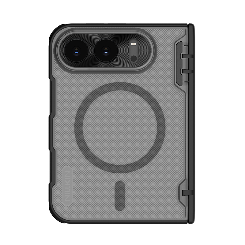 Etui Nillkin Super Frosted Shield Fold Magnetic do iPhone Duo, Black (przydymiony z czarna ramką)
