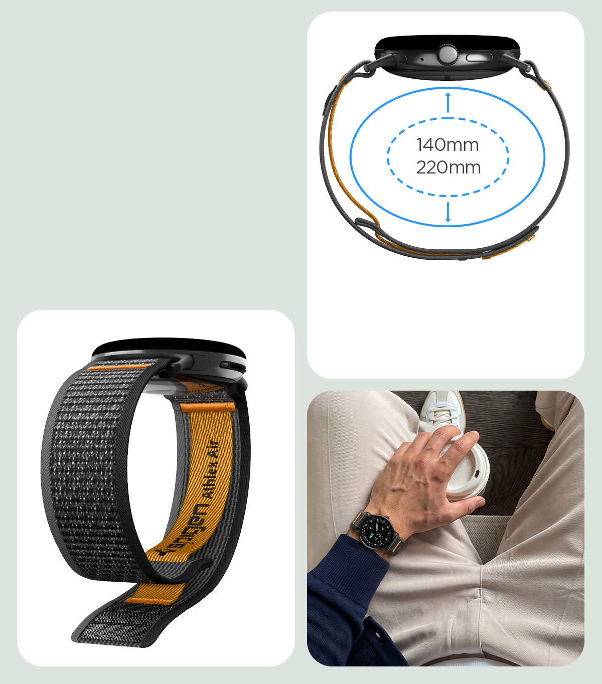 Spigen Athlex Air, sportowy pasek na nadgarstek do smartwatcha, Black Orange (czarno-pomarańczowy)
