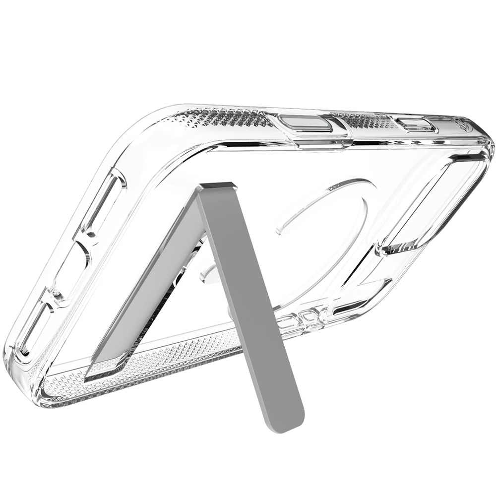 Etui ZAGG Crystal Palace Snap Kickstand do MagSafe do iPhone 18 Pro / 17 Pro, Clear (przezroczysty z białym pierścieniem magnetycznym)
