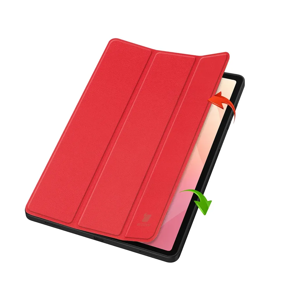 Dwa etui stojące na podwyższeniach, ukazujące funkcję zmiany w podstawkę do Galaxy Tab S12 Plus