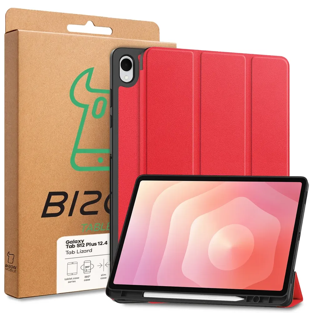 Przód pudełka Bizon Case z dedykowaną etykietą do Galaxy Tab S12 Plus