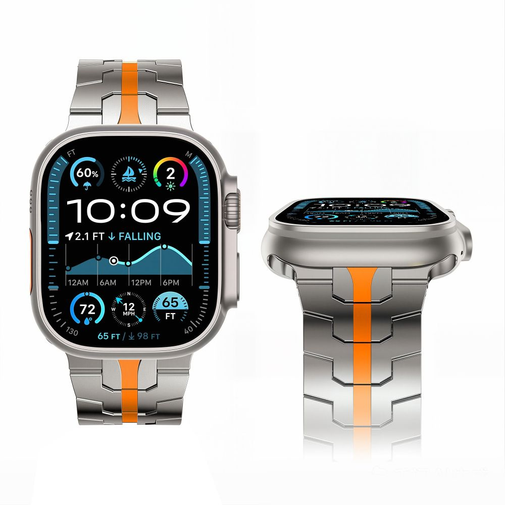 Tech-Protect Stainless stalowa bransoleta panelowa do Apple Watch SE 2024 44mm / 2022 44mm / 2020 44mm, Apple Watch Ultra 4 49mm / 3 49mm / 2 49mm / 1 49mm, Apple Watch Series 12 46mm / 11 46mm / 10 46mm / 9 45mm / 8 45mm / 7 45mm / 6 44mm / 5 44mm / 4 44mm / 3 42mm / 2 42mm / 1 42mm / 0 42mm, Titanium - Orange ( tytanowo-pomarańczowy)