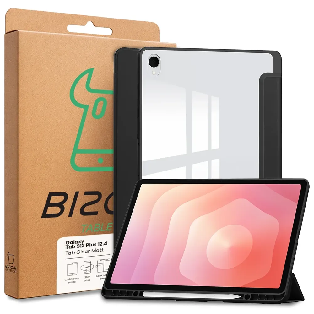 Przód pudełka Bizon Tablet Case z dedykowaną etykietą do Galaxy Tab S12 Plus