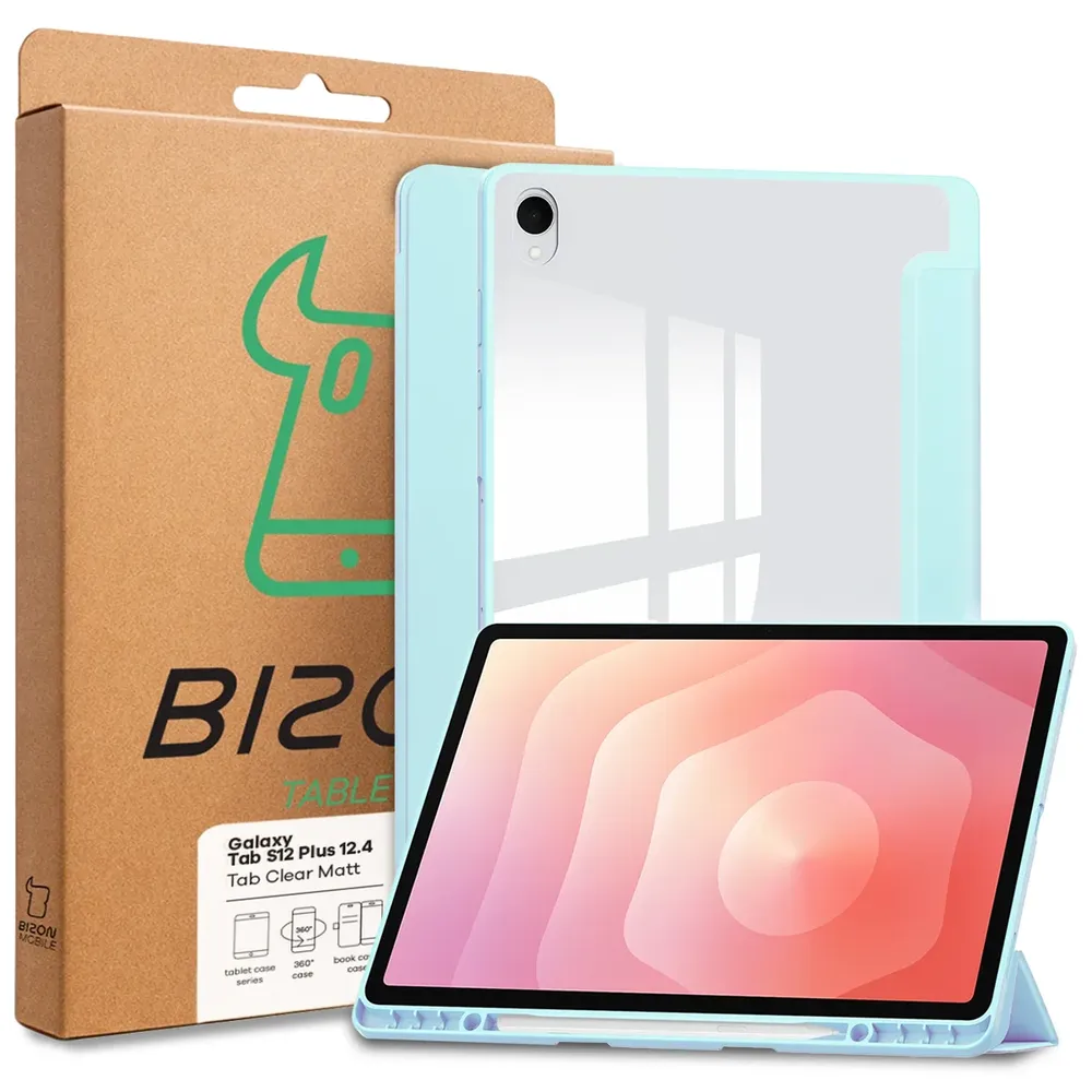 Przód pudełka Bizon Tablet Case z dedykowaną etykietą do Galaxy Tab S12 Plus