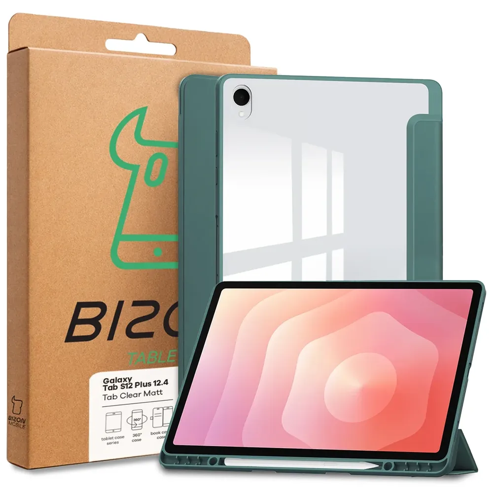 Przód pudełka Bizon Tablet Case z dedykowaną etykietą do Galaxy Tab S12 Plus