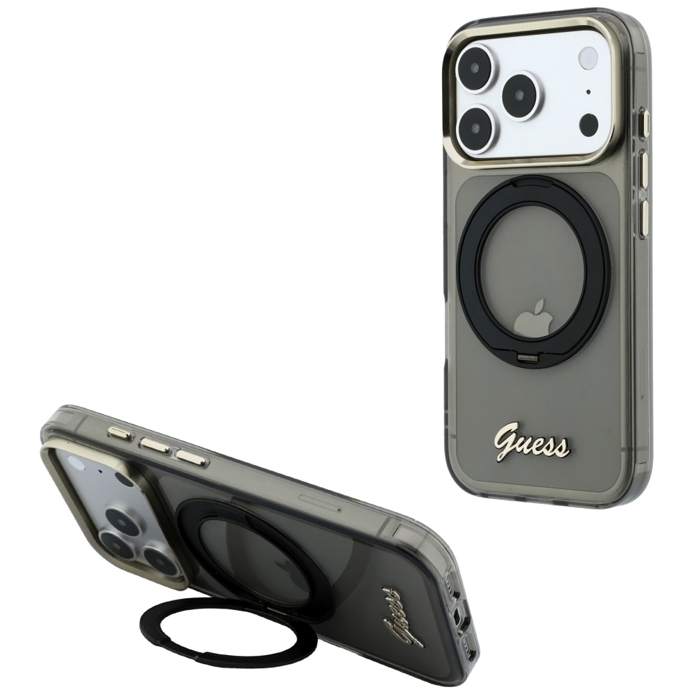Guess IML Ring Stand 360 Script Metal Logo stylowy pokrowiec ochronny etui na telefon premium design Black (czarny)