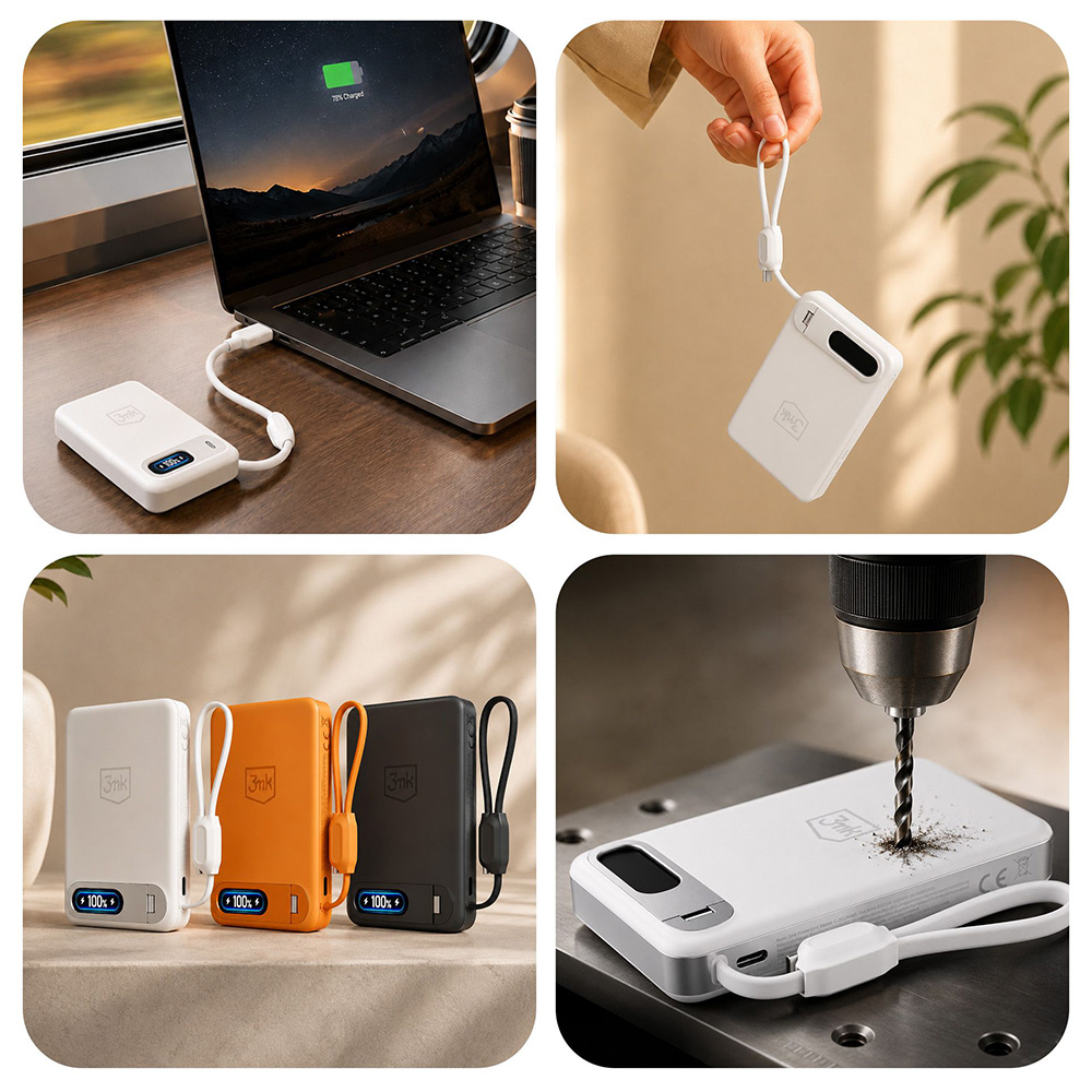 Powerbank 3mk incharge Genesis Qi 2.2 szybkie ładowanie USB-C PD 45W i wbudowany kabel