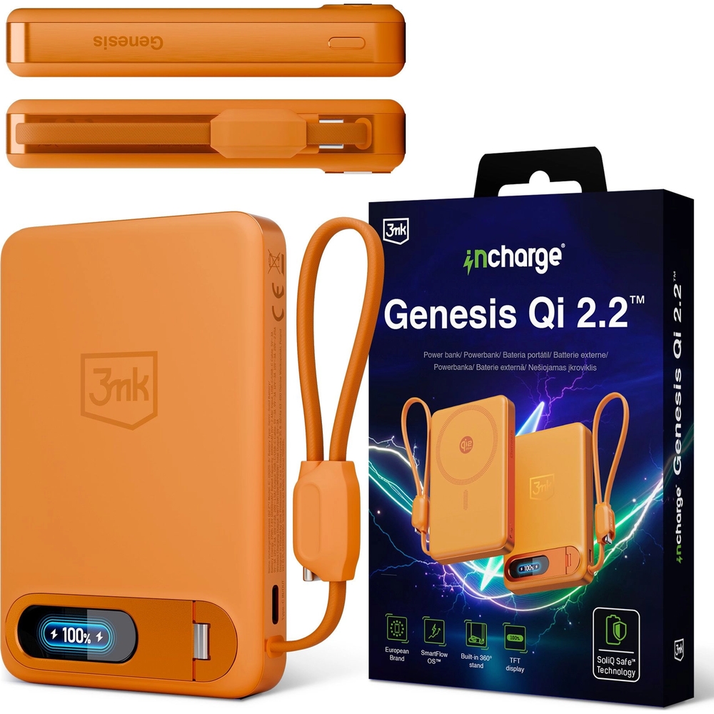 Powerbank indukcyjny 3mk incharge Genesis Qi 2.2 10000 mAh MagSafe, Orange (pomarańczowy)