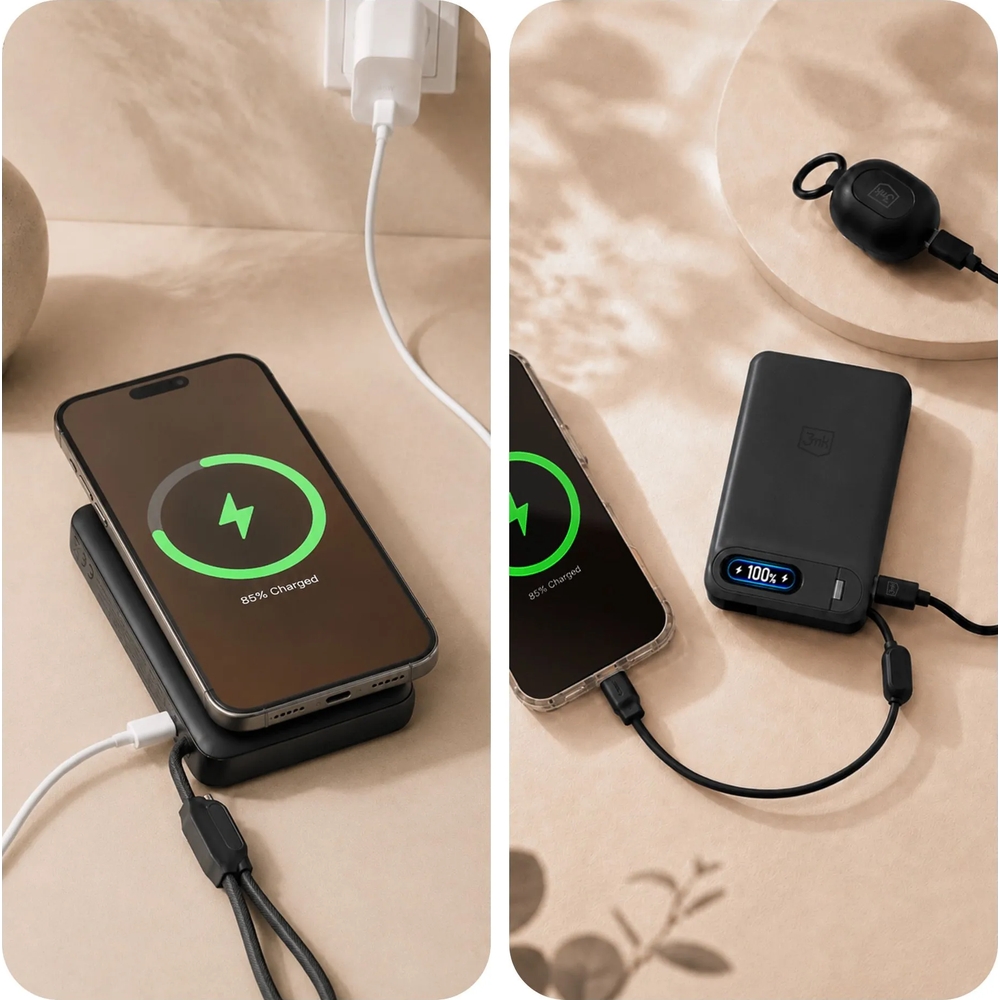 Powerbank 3mk incharge Genesis Qi 2.2 szybkie ładowanie USB-C PD 45W i wbudowany kabel