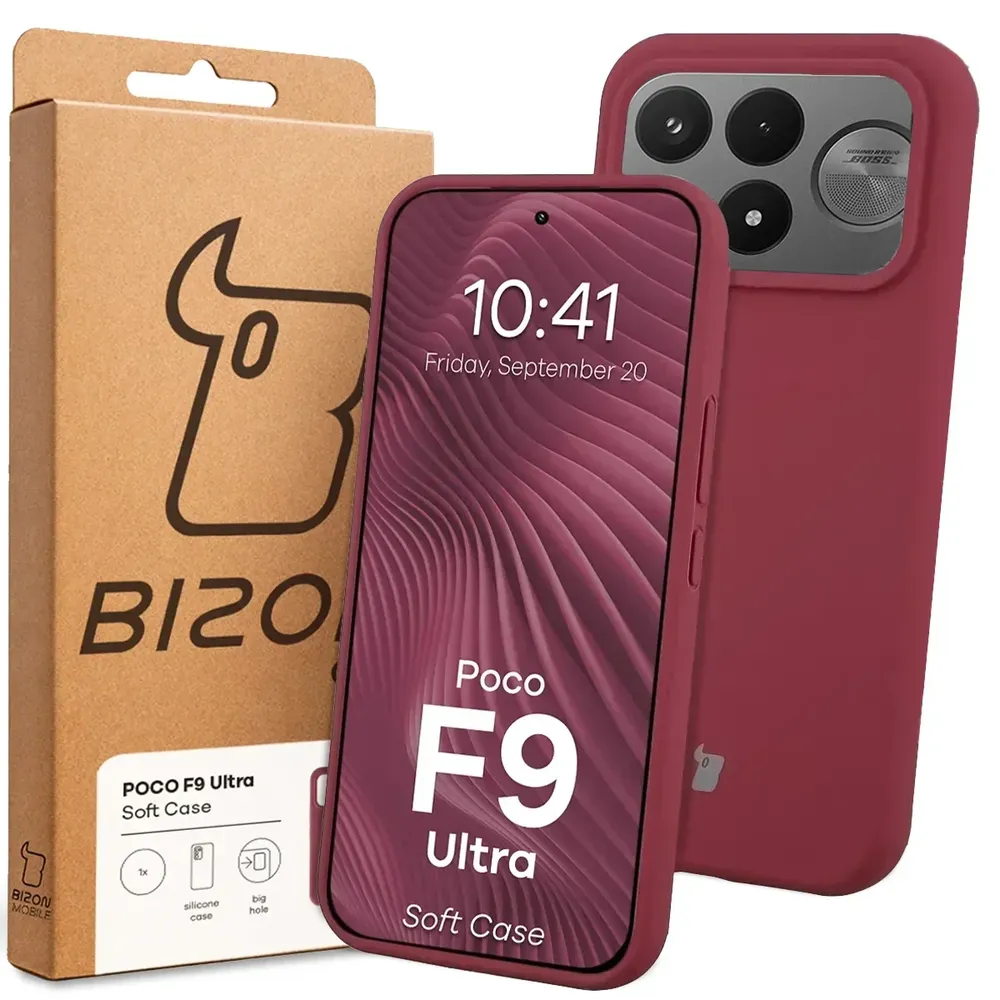 Przód pudełka Bizon Case z dedykowaną etykietą do Xiaomi POCO F9 Ultra