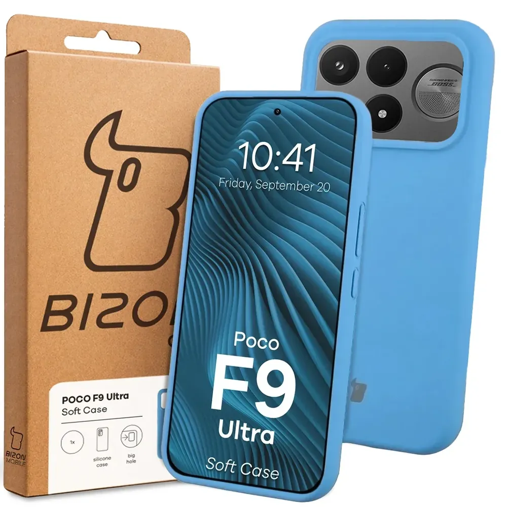 Przód pudełka Bizon Case z dedykowaną etykietą do Xiaomi POCO F9 Ultra