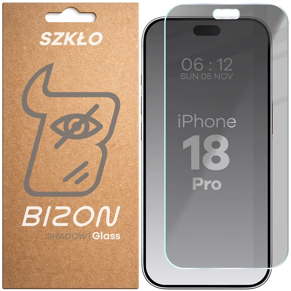 Pudełko i szkło prywatyzujące Bizon Glass Clear Shadow do iPhone 18 Pro