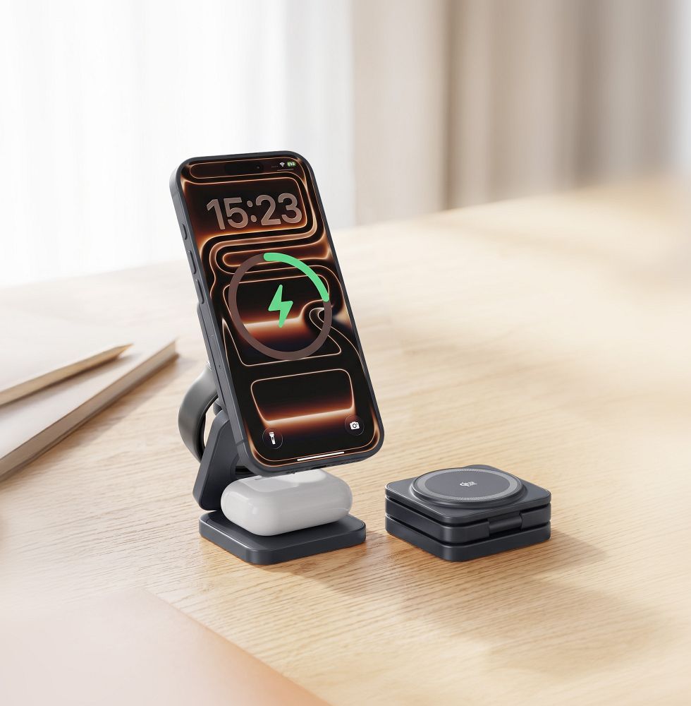 Forcell AluFold Pro trzy strefy ładowania MagSafe Apple Watch Galaxy Watch i AirPods